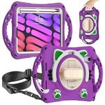 For iPad mini 6 Cute Cat King Kids Shockproof Silicone Tablet Case with Holder & Shoulder Strap & Handle(Purple)