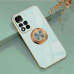 For Xiaomi Redmi Note 11 5G 6D Electroplating Full Coverage Silicone Phone Case with Magnetic Ring Holder(Light Cyan)