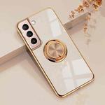 For Samsung Galaxy S22 5G 6D Electroplating Full Coverage Silicone Phone Protective Case with Magnetic Ring Holder(Light Pink)