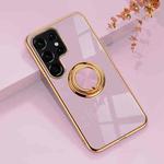 For Samsung Galaxy S22 Ultra 5G 6D Electroplating Full Coverage Silicone Phone Protective Case with Magnetic Ring Holder(Light Purple)