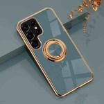 For Samsung Galaxy S22 Ultra 5G 6D Electroplating Full Coverage Silicone Phone Protective Case with Magnetic Ring Holder(Grandma Ash)