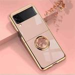 For Samsung Galaxy Z Flip3 5G 6D Electroplating Full Coverage Silicone Phone Protective Case with Magnetic Ring Holder(Light Pink)