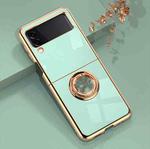 For Samsung Galaxy Z Flip3 5G 6D Electroplating Full Coverage Silicone Phone Protective Case with Magnetic Ring Holder(Light Cyan)