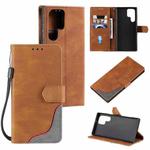 For Samsung Galaxy S22 Ultra 5G Three-color Stitching Calf Texture Horizontal Flip Phone Leather Case with Holder & Card Slots & Wallet(Brown)