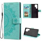 For Samsung Galaxy S22 Ultra 5G Totem Flower Embossed Horizontal Flip Phone Leather Case with Holder & Card Slots & Wallet(Green)