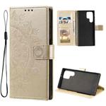 For Samsung Galaxy S22 Ultra 5G Totem Flower Embossed Horizontal Flip Phone Leather Case with Holder & Card Slots & Wallet(Gold)