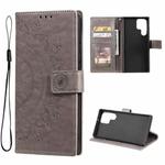 For Samsung Galaxy S22 Ultra 5G Totem Flower Embossed Horizontal Flip Phone Leather Case with Holder & Card Slots & Wallet(Grey)