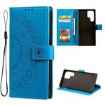 For Samsung Galaxy S22 Ultra 5G Totem Flower Embossed Horizontal Flip Phone Leather Case with Holder & Card Slots & Wallet(Blue)