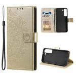 For Samsung Galaxy S22+ 5G Totem Flower Embossed Horizontal Flip Phone Leather Case with Holder & Card Slots & Wallet(Gold)