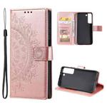 For Samsung Galaxy S22+ 5G Totem Flower Embossed Horizontal Flip Phone Leather Case with Holder & Card Slots & Wallet(Rose Gold)