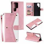 For Samsung Galaxy S22 Ultra 5G Stitching Calf Texture Horizontal Flip Phone  Leather Case with Holder & Card Slots & Wallet(Rose Gold)