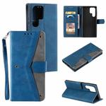 For Samsung Galaxy S22 Ultra 5G Stitching Calf Texture Horizontal Flip Phone  Leather Case with Holder & Card Slots & Wallet(Dark Blue)