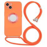 For iPhone 13 mini Acrylic Hollow Out Phone Case with Lanyard (Orange)