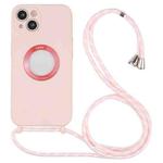 For iPhone 13 mini Acrylic Hollow Out Phone Case with Lanyard (Light Pink)