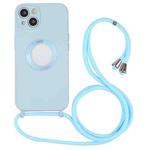 For iPhone 13 mini Acrylic Hollow Out Phone Case with Lanyard (Sky Blue)