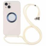 For iPhone 13 Acrylic Hollow Out Phone Case with Lanyard(Beige)