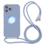 For iPhone 13 Pro Acrylic Hollow Out Phone Case with Lanyard (Fog Blue)