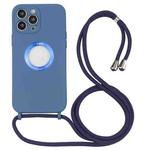 For iPhone 13 Pro Acrylic Hollow Out Phone Case with Lanyard (Blue)