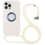 For iPhone 13 Pro Acrylic Hollow Out Phone Case with Lanyard (Beige)
