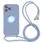 For iPhone 13 Pro Max Acrylic Hollow Out Phone Case with Lanyard (Fog Blue)