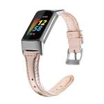 For Fitbit Charge 5 FC5-18 Leather Strap Watch Band, Size:S(Rose Gold)