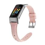 For Fitbit Charge 5 FC5-18 Leather Strap Watch Band, Size:L(Rose Pink)