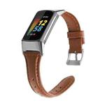 For Fitbit Charge 5 FC5-18 Leather Strap Watch Band, Size:L(Brown)