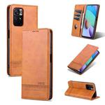 For Xiaomi Redmi Note 11 AZNS Magnetic Calf Texture Horizontal Flip Leather Phone Case with Card Slots & Holder & Wallet(Light Brown)
