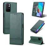 For Xiaomi Redmi Note 11 AZNS Magnetic Calf Texture Horizontal Flip Leather Phone Case with Card Slots & Holder & Wallet(Dark Green)