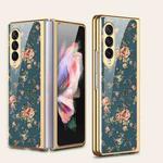 For Samsung Galaxy Z Fold3 5G GKK Floral Pattern Electroplating Tempered Glass Phone Case(Flower 04)