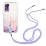 For Xiaomi Redmi Note 11 Global Hollow Marble Pattern TPU Shockproof Phone Case with Neck Strap Rope(Pink)
