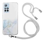 For Xiaomi Redmi Note 11 Global Hollow Marble Pattern TPU Shockproof Phone Case with Neck Strap Rope(Grey)