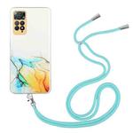 For Xiaomi Redmi Note 11 Global Hollow Marble Pattern TPU Shockproof Phone Case with Neck Strap Rope(Yellow)