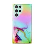 For Samsung Galaxy S22 Ultra 5G Laser Marble Pattern Clear TPU Protective Phone Case(Green)