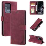 For Samsung Galaxy S20 Ultra Skin Feel Anti-theft Brush Horizontal Flip Leather Phone Case(Red)