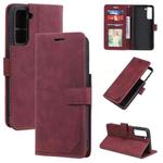 For Samsung Galaxy S21 5G Skin Feel Anti-theft Brush Horizontal Flip Leather Phone Case(Red)
