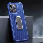 For iPhone 13 Pro Carbon Fiber Texture Phone Case with Holder (Blue+Black)