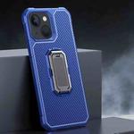 For iPhone 13 mini Carbon Fiber Texture Phone Case with Holder (Blue+Black)