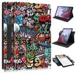 For Samsung Galaxy Tab A7 Lite  8.7 2021 T220 / T225 Painted 360 Degrees Rotation Tablet Leather Case with Holder(Graffiti)