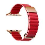 Magnetic Leather Strap Watch Band For Apple Watch Series 9&8&7 41mm / SE 3&SE 2&6&SE&5&4 40mm / 3&2&1 38mm(Rose Gold Buckle Red)