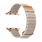 Magnetic Leather Strap Watch Band For Apple Watch Ultra 49mm / Series 8&7 45mm / SE 2&6&SE&5&4 44mm / 3&2&1 42mm(Rose Gold Buckle Khaki)