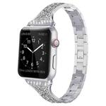 Diamond Encrusted Leather Strap Watch Band For Apple Watch Series 9&8&7 41mm / SE 3&SE 2&6&SE&5&4 40mm / 3&2&1 38mm(Silver)