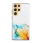 For Samsung Galaxy S22 Ultra 5G Hollow Marble Pattern TPU Precise Hole Phone Protective Case(Yellow)