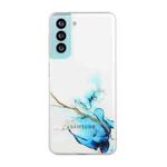 For Samsung Galaxy S22+ 5G Hollow Marble Pattern TPU Precise Hole Phone Protective Case(Blue)