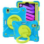 For iPad mini 6 Silicone + PC Tablet Case with Strap & Holder & Pen Slot(Blue + Green)