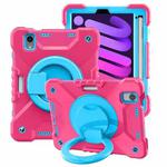 For iPad mini 6 Silicone + PC Tablet Case with Strap & Holder & Pen Slot(Rose Red + Blue)