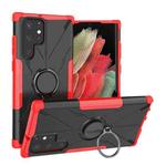 For Samsung Galaxy S22 Ultra 5G Armor Bear Shockproof PC + TPU Phone Case with Ring Holder(Red)