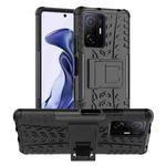 For Xiaomi Mi 11T Tire Texture TPU + PC Phone Case with Holder(Black)