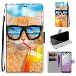 For Motorola Moto G10/G20/G30 Coloured Drawing Cross Texture Horizontal Flip Leather Phone Case with Holder & Card Slots & Wallet & Lanyard(Cat Drinking Soda)
