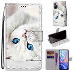 For Xiaomi Redmi Note 11 Coloured Drawing Cross Texture Horizontal Flip Leather Phone Case with Holder & Card Slots & Wallet & Lanyard(White Kitten)